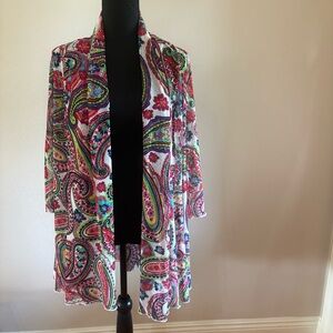 Ali Miles Sz S Multi Color Paisley Mesh Open Front Sheer Cardigan Layering Top